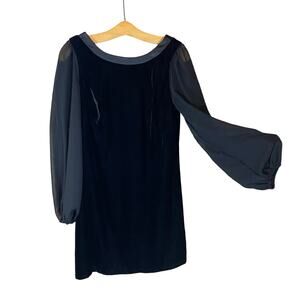 White House Black Market Black Velvet Chiffon Sleeve Dress Size 6 balloon sleeve